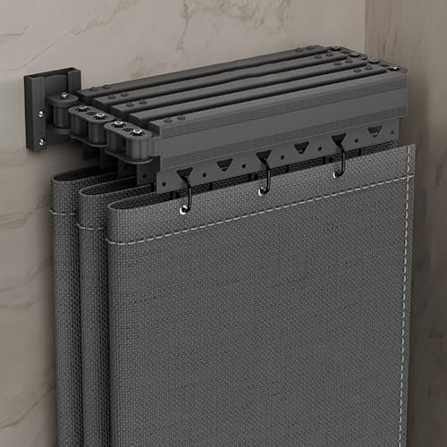 Faltbare Duschvorhangstange mit Saugnapf, Wandmontage Eckvorhangstangen, Verstellbarer Winkel Duschvorhangstange,Verformbar Ohne Bohrer(4-fold 104-140cm)