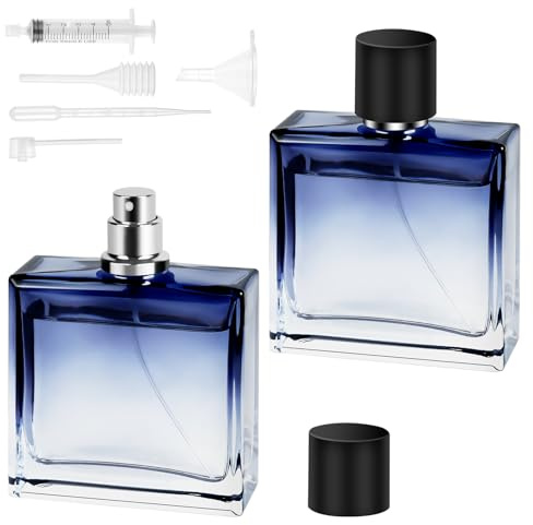 LOPHE Boccette Profumo Ricaricabili, 2 Pezzi Profumo Nebulizzatore di Profumo Quadrato Blu Sfumato, Portable Nebulizzatore Profumo per Uomo e Donna Profumi Viaggi Cosmetici(100ML)