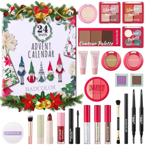 Makeup Advent Calendar 2025, 24 Days Christmas Countdown Calendar Surprise Gift Kit, Xmas Holiday Festival Cosmetic Starter Makeup Set with 24 Beauty Boxes for Women Girls Teens