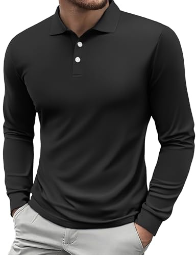 PINSPARK pikétröja herr långärmad golftröja UPF 50+ snabbtorkande tennis pikétröja höst andas fitness pikétröja basic fritid långärmad skjorta