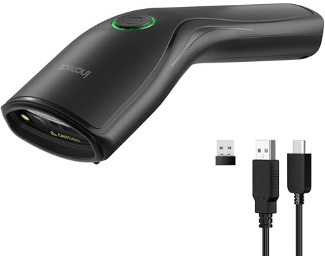 Inateck Lettore Codici a Barre 2D Wireless, Scanner QR Code Portatile con LED di Stato Multicolore, Design Ergonomico Ultraleggero da 108g, Scanner Bluetooth, Batteria Ricaricabile Sostituibile