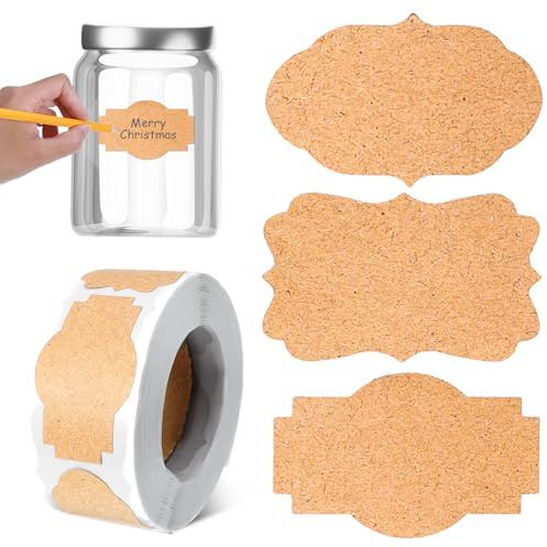 DOPENSPI Lot de 300 étiquettes autocollantes en papier kraft - 5 x 3 cm - Étiquettes pour bouteilles, pots de confiture, sacs cadeaux pour bureau, cuisine, bouteilles, décoration DIY