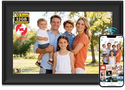 FRAMEO Digital Photo Frame 10.1 Inch WiFi Digital Photo Frame with Touch Screen – 1280x800 HD IPS Display, Auto-Rotate, 32GB Built-in Storage, SD/USB Support, Instant Sharing via FRAMEO App
