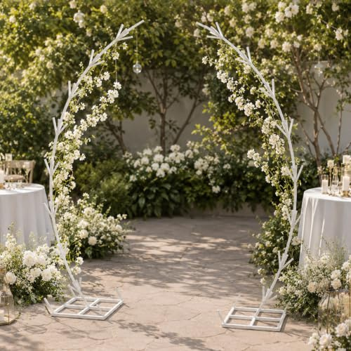 AUTUMFLATGAO Supporto Mezzo Arco Fondale Set da 2, Arco in Metallo Bianco per Palloncini, Fiori E Decorazioni Festa, Struttura Arco Palloncini Portatile per Eventi Interni Ed Esterni