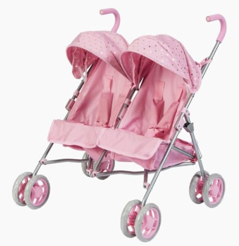 Twin Doll Stroller Side By Side Fits Dolls Up To 41cm, Pink: 52L x 52W x 62H cm