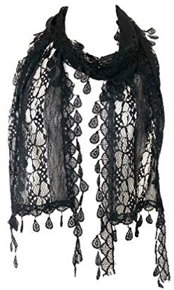 Pamper Yourself Now Ladies long thin leaf lace scarf, great for presents/gifts. (Black)