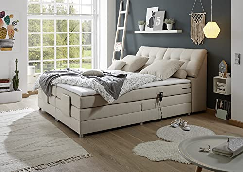CARPINO Boxspringbett 180x200 elektrisch verstellbar, Creme - Bequemes Doppelbett mit dekorativer Steppung & Komfortschaum Topper - 180 x 110 x 234 cm (B/H/T)
