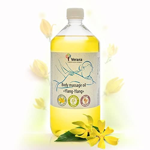 Verana Aceite de Masaje Ylang Ylang, Cosmético Natural, Para el Cuerpo, Todo tipo de Pieles, Masaje Rejuvenecedor y Revitalizante, Anticelulítico, Aromaterapia (1L)