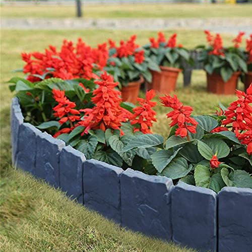 10 Pack Grey Cobbled Stone Effect Plastic Garden Lawn Edging Hammer In Plant Border Decorative Flower Bed Interlocking Stone Trim for Landscaping Walkways