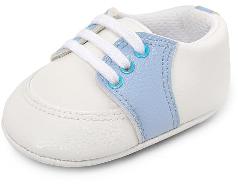 LACOFIA Scarpine Primi Passi Bimbo morbide Scarpe Stringate con Suola Morbida Antiscivolo da Neonato Azzurro 12-18 Mesi