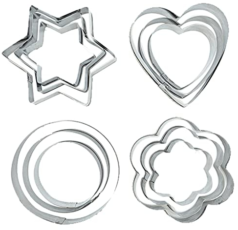 Cookie Cutter, 12 Pieces Cookie Cutters Shapes Pastry Cutter Biscuit Cutters Baking Set Christmas Cookie Cutter Stainless Steel Heart Circle Flower Star Shaped Cookie Cutters for Baking