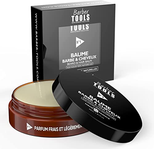 Baume Barbe & cheveux | N°1 | aux huiles 100% naturelles - FABRIQUÉE EN FRANCE - Nourrit, Hydrate, structure. À base de 2 cires, 2 beurres, 5 Huiles Végétales, 2 huiles essentielles, Vitamine E (30ml)
