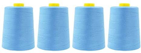 Mandala Crafts 4 Pack of Serger Threads Cones Spools - 20S/2 24000 Yards Polyester Light Blue Threads for Sergers Machine and Overlock Quilting Sewing Machine