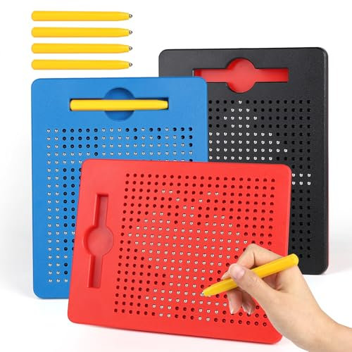 DBREAKS Magnetisches Stahlkugel Zeichenbrett, 3 Stück Magnetische Zeichenbretter, Magnetspiel Kinder, Magnet Zaubertafel mit Stift, Magnet Zeichentafel Stahlkugel Zeichenblock (Rot/Blau/Schwarz)