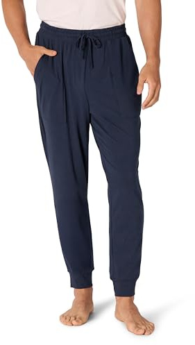 Amazon Essentials Pantalones de Pijama Tipo Jogger de Mezcla de Algodón Tejido Hombre, Azul Marino, L