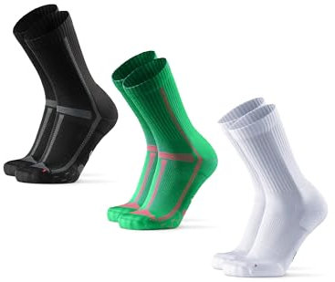 DANISH ENDURANCE Crew Laufsocken (3|5 Paar), Halbhohe Sportsocken, Unisex, für Damen & Herren, Mehrfarbig (1xSchwarz/Grau, 1xGrün, 1xWeiß), 43-47