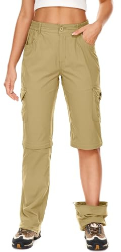 Faysfad - Pantalon de marche pour femme, cargo, imperméable, convertible, élastique, à séchage rapide, pour l'extérieur, décontracté, protection UPF 50, pour la randonnée, avec fermeture Éclair, kaki