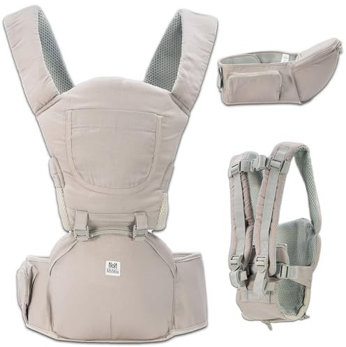 MY.MIA Marsupio Neonato 0-36 Mesi, Zaino POrta Bambino Con Cinghie Regolabili e Supporto Per La Testa In Tessuto Traspirante ed Ergonomico (GRIGIO CHIARO)