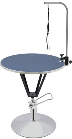 JAYEUW Trimmtisch Hydraulisch Schertisch für Hund&Katze 360 ° Drehbarer Tierpflegetisch, Hydraulisch Anhebbarer Haustierpflegetisch rutschfeste Tischplatte Edelstahl Rahmen (Blau, Rund)