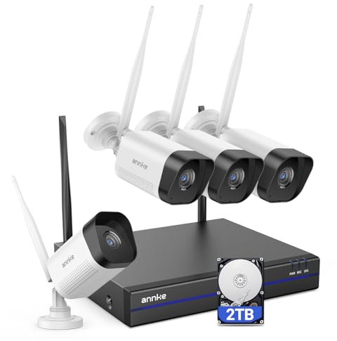 ANNKE 4K Kit Caméra de Surveillance WiFi Extérieure, 16CH 4K NVR 2TB et 4PCS 8MP IP Caméra avec Audio Bidirectionnel, 30m IR Vision Nocturne, Détection de Personne, Enregistrement 24/7, 2,4/5Ghz WiFi
