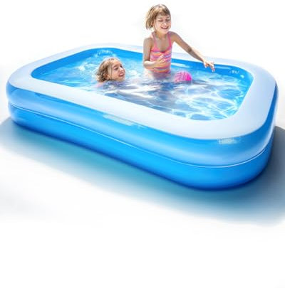 Double Piscine Gonflable Rectangulaire 2 x 1,5 x 0,5 m, Couche Piscine Enfant Rectangulaire pour Jardin, Pataugeoire pour Enfants et Adultes, Grande Piscine Familiale pour Balcon ou Intérieur