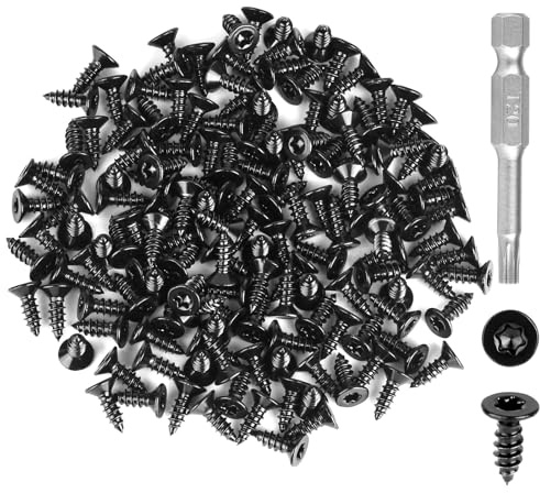 Torx Set med 150 träskruvar i svart rostfritt stål M3 x 10 mm med försänkt huvud – Universella självgängande skruvar med T10 skruvmejsel för möbler (M4 x 12)