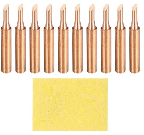 sourcing map 10 Pcs 900M Soldering Iron Tips Copper Non-Magnetic Welding Head with Cleaning Sponge Pad Replacement for Solder Station Tip (900M-T-3C)