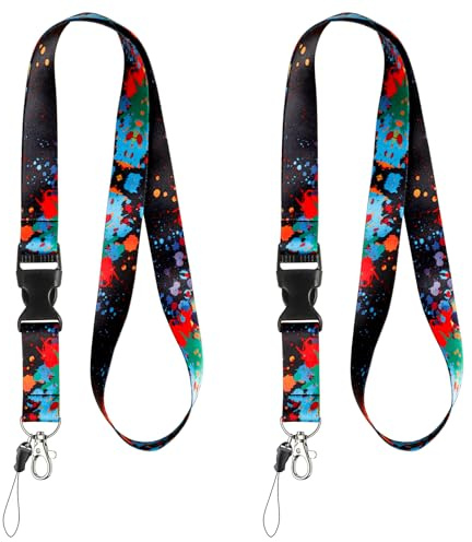 Uniclife 2 st nyckelband för nacke ID-kort snodd snabbfrigörande nackband för ID-bricka korthållare tillbehör, avtagbar nyckelrem med hängande rep och metallklämma, design av bläckstänk
