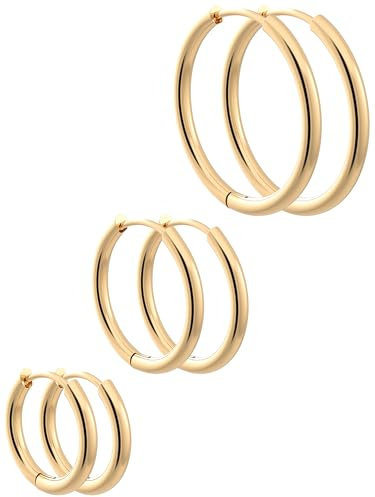 THIORA Damen Creolen Ohrringe aus 316L Edelstahl (18k vergoldet) – 'Aruba' minimalistisch, wasserfest, hypoallergen (Gold, 22 mm Medium Hoop)