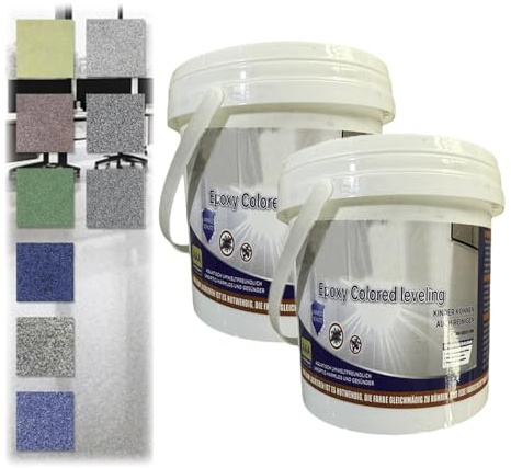 2 stycken Epoxy-golvfärg, självnivellerande epoxi sand golvfärg, högglansig marmoreffekt epoxi-golvbeläggning, snabbtorkande vattentät epoxi-färgad utjämning, för betonggaragegolv, lager