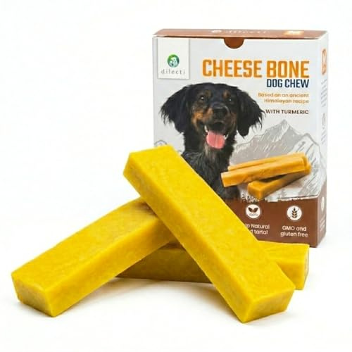Dilecti Ossa di Formaggio per Cani con Curcuma - Snack per Cani e Masticativi Naturali, Osso da Masticare per Igiene Dentale, Giochi Naturali (taglia M, confezione da 3)