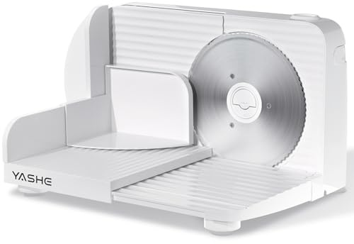 YASHE Affettatrice Elettrica da Casa Pieghevole, 180W, Lama 17 cm Acciaio Inox, Spessore 0–15 mm, Compatta e Facile da Conservare per Carne, Formaggio, Pane e Verdure, Bianca