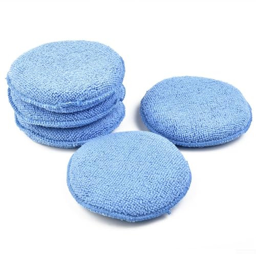 Yuanpgky Lot de 5 tampons applicateurs de cire de voiture en microfibre - Éponge de polissage double face douce avec poche pour les mains, 12,7 cm de diamètre, 2 cm d'épaisseur, pour cirage automobile