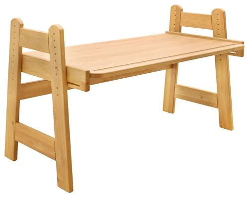 Original Kinderschreibtisch Leon von BioKinder® |Ergonomisch höhenverstellbar, neigungsverstellbar | aus 100% Bio-Massivholz, Naturweiß, hochwertig & robust | B 174cm x T 76cm x H 50-75 cm