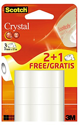 Scotch 6-1915P3 - Nastro adesivo, 3 rotoli, trasparenti Crystal, 19 mm x 15 m, 3 Pezzi