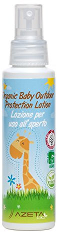 Lozione biologica protettiva per uso all'aperto a rapido assorbimento con oli essenziali di geranio e lavanda - AZETAbio - Linea Bimbi - 100 ml - Made in Italy