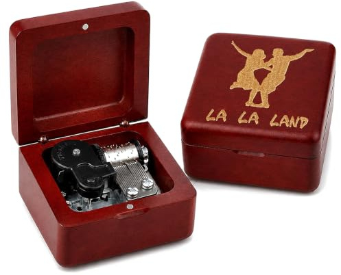 Sinzyo Music Box Vintage Wood Carved Mechanism Musical Boxs Gift For Birthday Valentine's Day Christmas Day(La la Land -Wine Red Box)