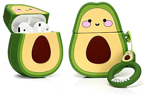LEWOTE en Silicone Airpods Couverture Mignonne Drôle Compatible pour Apple Airpods 1 et 2 [Série Fruits et Aliments] (Avocat Sourire)