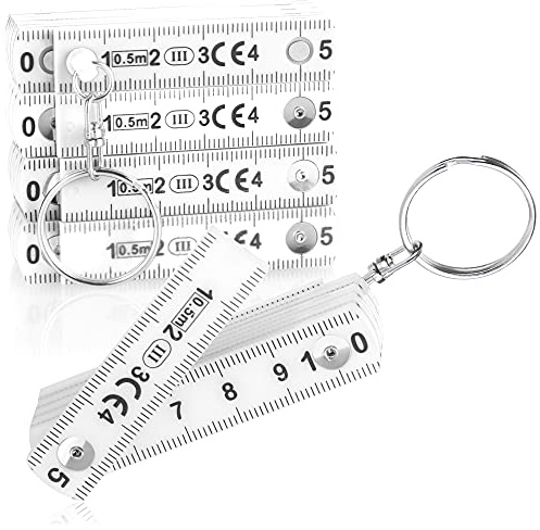 com-four® 5x Mini regla plegable como llavero de plástico, regla plegable de 50 cm con 10 enlaces, métrica en blanco (05 piezas - 50cm blanco)