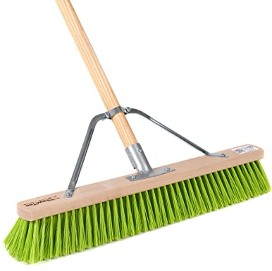 BawiTec Profi Straßenbesen mit speziellem Stielstabilisator Stiel Besen Breite 100cm Besenstiel Länge 160cm Elaston-Kunststoff-Borsten neon-grün Universalbesen-Kehrbesen Gartenbesen Zusatzhalterung