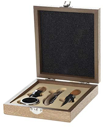 Cofanetto Sommelier con 4 accessori - Tire tappi, tappo e tappo ad anello (17 x 15 cm)