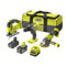 RYOBI - Trio One+ 18 V: Schlagbohrmaschine + Stichsäge + Winkelschleifer + 2 Akkus (2,0 Ah und 4,0 Ah) + Schnellladegerät - Lieferung in 1 großer Tragetasche