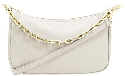 Chicca Borse Pochette Borsetta Donna in Pelle Italiana Tracollina (Beige)