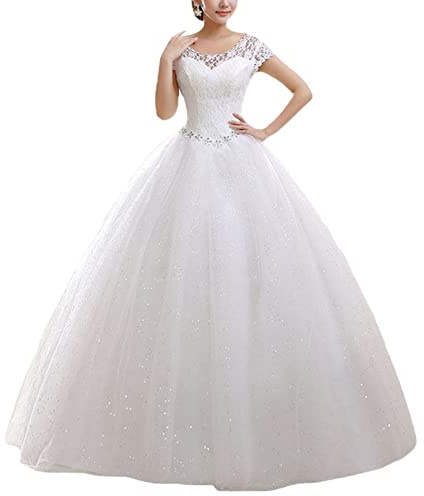 Vestidos de Novia Largo para Mujer Mangas Corte Vestidos Largos para Boda de Noche Vestidos de Fiesta,Blanco,EU38