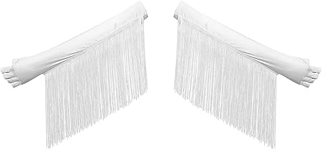Freebily Damen 1920s Fingerlose Handschuhe mit langen Fransen Satin Abendhandschuhe Flapper Handschueh Mottoparty Cosplay Halloween Karneval Weiß One Size