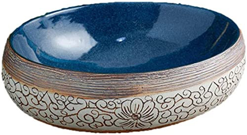 SONAXO Resin Washbasin, Natural Stone Oval Built-in Vintage Washbasin Sink Ceramic Container Hotel Splash-proof Washbasin for Bathroom