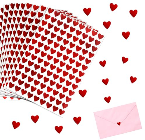 1170 Stück Glitzer Herz Aufkleber Selbstklebend Herzform Sticker Etiketten für Valentinstag Ostern Hochzeit Gästebuch Geschenkbeutel DIY Handwerk Scrapbooking Umschlagsiegel Dekoration (Rot)