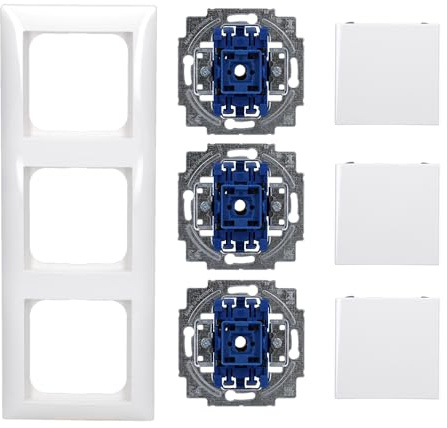 Busch-Jaeger Balance SI Komplett-Set: 3x 2000/6 US Wippschalter-Einsatz + 3x 2506-914 Wippe + 1722-914 3fach Rahmen Alpinweiß