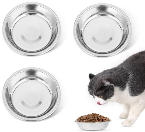 Katzennapf Edelstahl - 3 Stück Katzen Futternapf Flach, 14cm Hund Futternapf, Metall Wassernapf und Trinknapf, Ersatz Metallnäpfe für Haustier