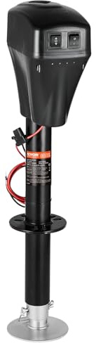 VEVOR Cric de Remorque Électrique, 2267 kg, Cric de Camping-Car Robuste avec Connecteur à 2 Voies, Manivelle, LED, Plage de Levage 255-860 mm, Résistant aux Intempéries, pour Remorques Camping-Cars